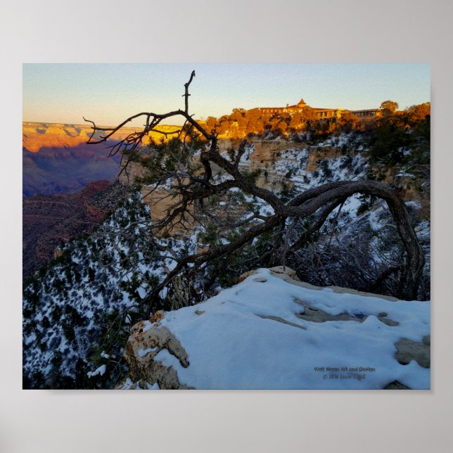 Grand Canyon in winter with snow view of El Tovar Poster (Front)