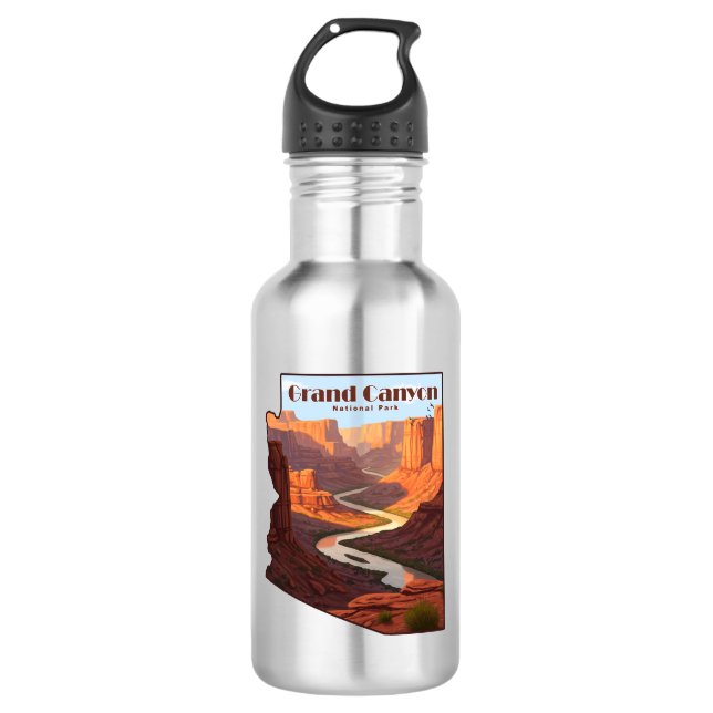 Grand Canyon National Park Arizona Map Stainless Steel Water Bottle (Front)