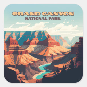 Grand Canyon National Park Arizona Retro Square Sticker