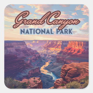 Grand Canyon National Park Arizona Retro Square Sticker