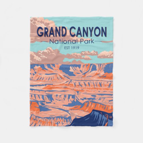  Grand Canyon National Park Arizona Vintage  Fleece Blanket