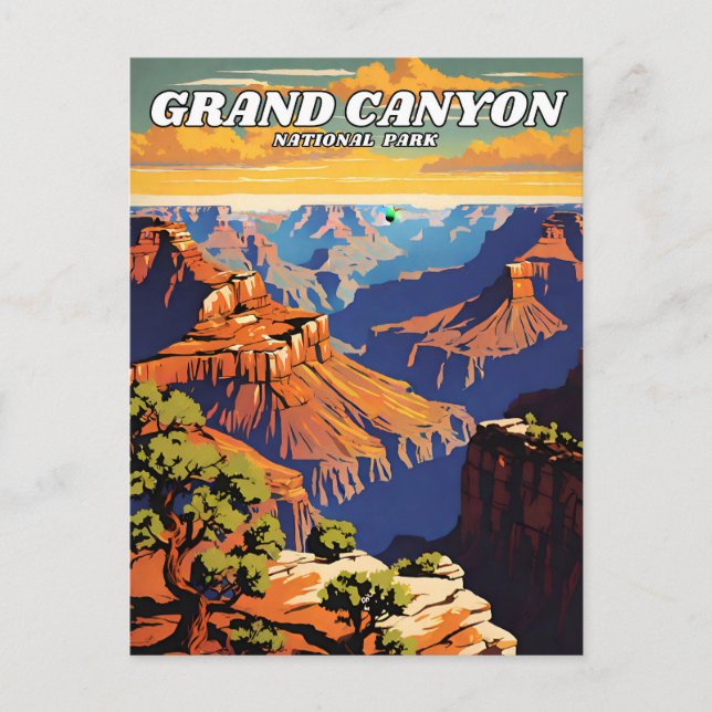 Grand Canyon National Park illustration retro Aest Postcard (Front)