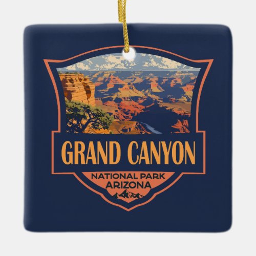 Grand Canyon National Park Illustration Travel Art Ceramic Ornament