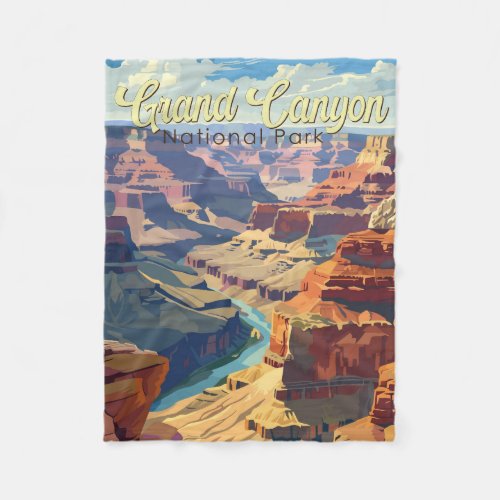 Grand Canyon National Park Illustration Travel Art Fleece Blanket