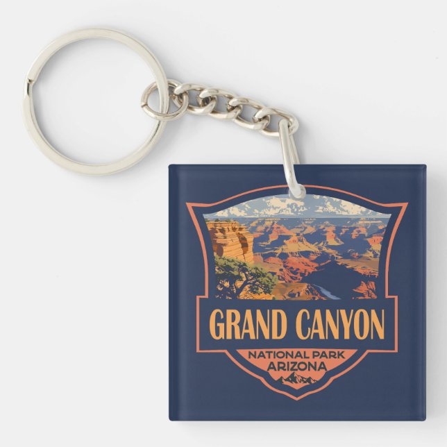 Grand Canyon National Park Illustration Travel Art Keychain (Front)