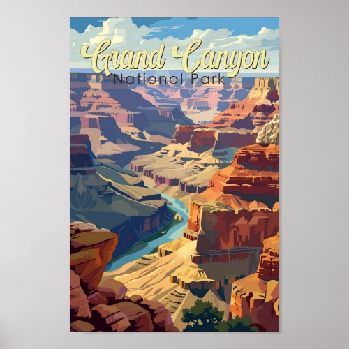 Grand Canyon National Park Illustration Travel Art Poster