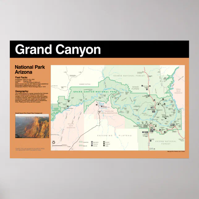 Grand Canyon National Park Map Poster | Zazzle