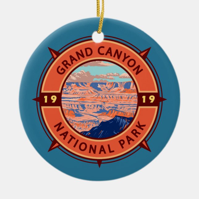 Grand Canyon National Park Retro Compass Emblem Ceramic Ornament (Front)