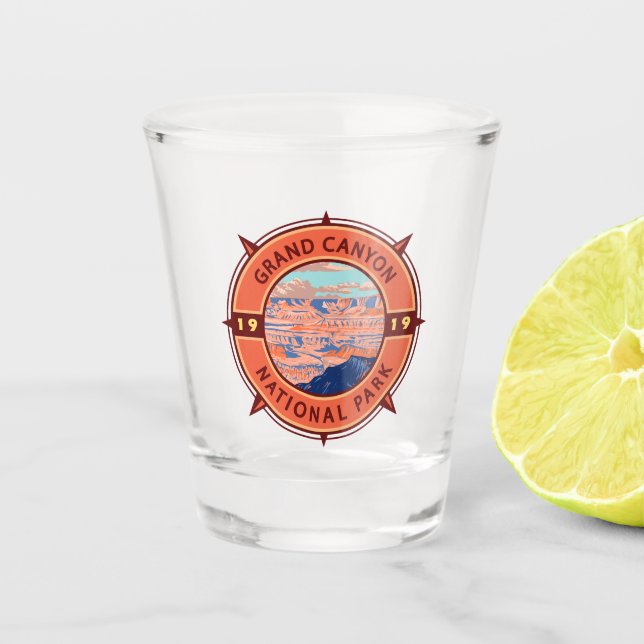 Grand Canyon National Park Retro Compass Emblem Shot Glass (Front)