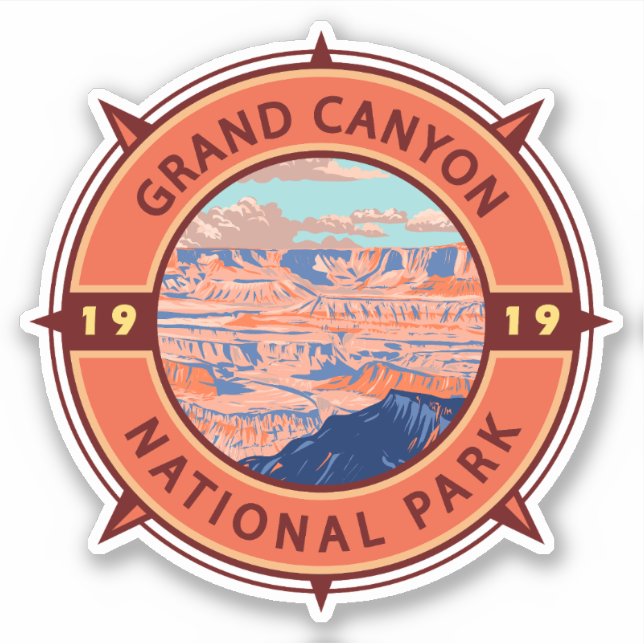Grand Canyon National Park Retro Compass Emblem Sticker (Front)