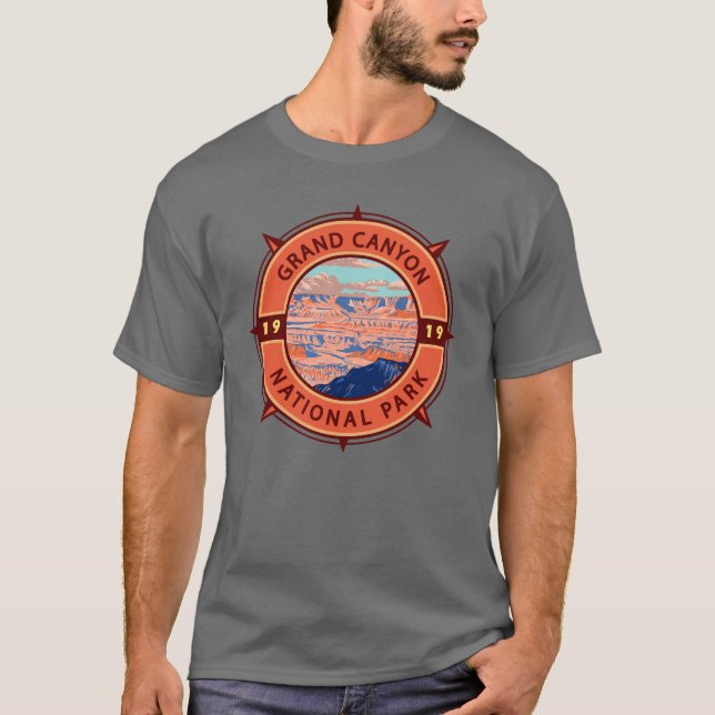 Grand Canyon National Park Retro Compass Emblem  T-Shirt (Front)