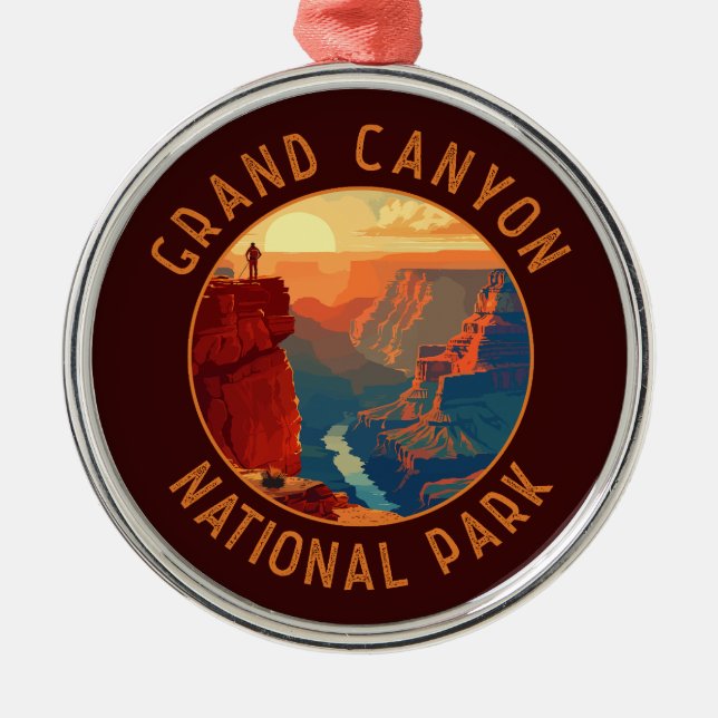 Grand Canyon National Park Retro Distressed Circle Metal Ornament (Front)