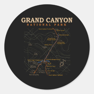 Grand Canyon National Park Trail Map Classic Round Sticker