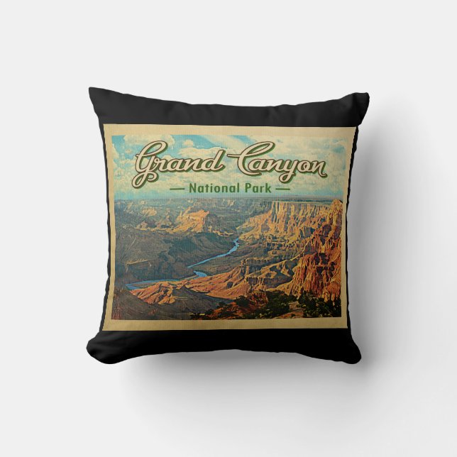 Grand Canyon National Park Vintage Travel Throw Pillow (Front)