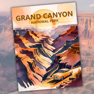 Grand Canyon Pastel Watercolor Vintage Road Trip Postcard