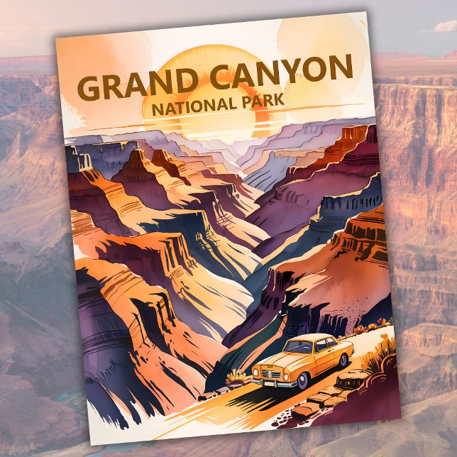 Grand Canyon Pastel Watercolor Vintage Road Trip Postcard (Grand Canyon Pastel Watercolor Vintage Road Trip Postcard)