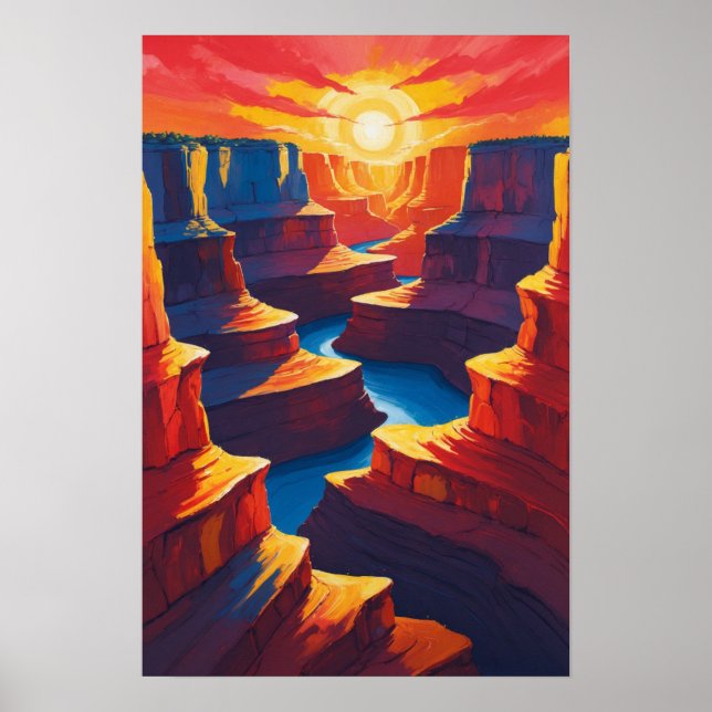 Grand Canyon Sunset with Red Rock Formations Art Poster (Front)
