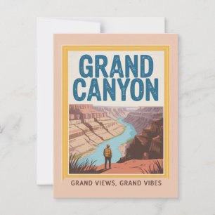 Grand Canyon USA Retro National Park Hiker Postcard