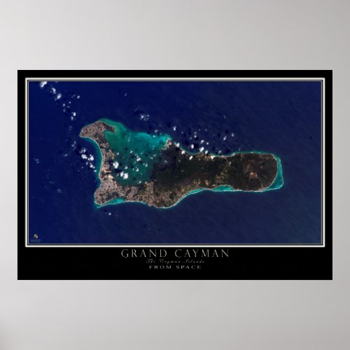 Grand Cayman Island From Space Satellite Map Poster