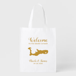 Grand Cayman Map Wedding Welcome Bag, Gold Tote Ba