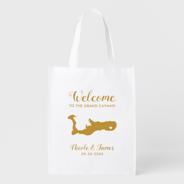 Grand Cayman Map Wedding Welcome Bag, Gold Tote Ba (Front)