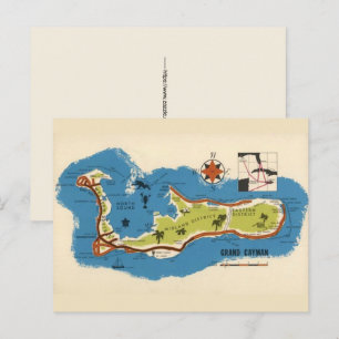 Grand Cayman Vintage Map  Postcard