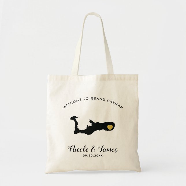 Grand Cayman Wedding Welcome Bag, Black & Gold Tote Bag (Front)
