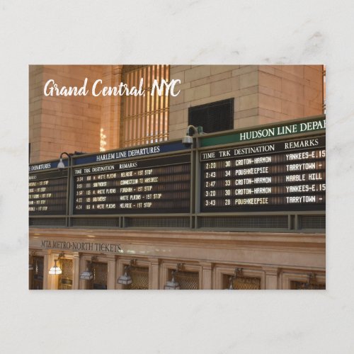 Grand Central Hudson Harlem Train Departures NYC Postcard