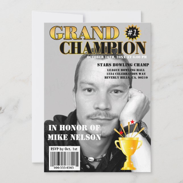 Grand Champion With Trophy Magazine Cover Invitation (Front)
