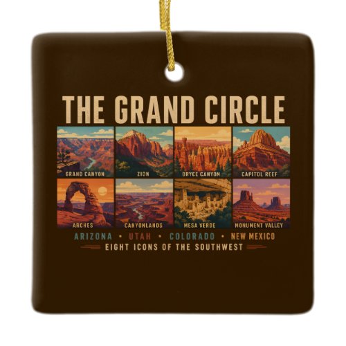 Grand Circle National Parks Landmarks Illustration Ceramic Ornament