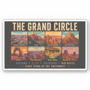 Grand Circle National Parks Landmarks Illustration Sticker