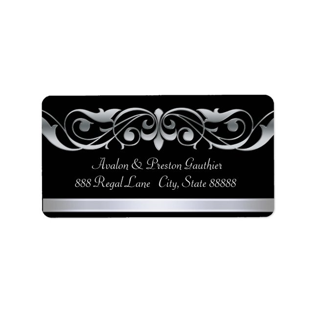 Grand Duchess Black Silver Scroll Address Labels (Front)