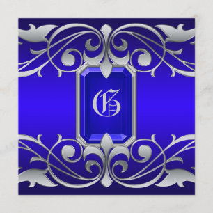 Grand Duchess Blue Jewel Silver Scroll Invitation