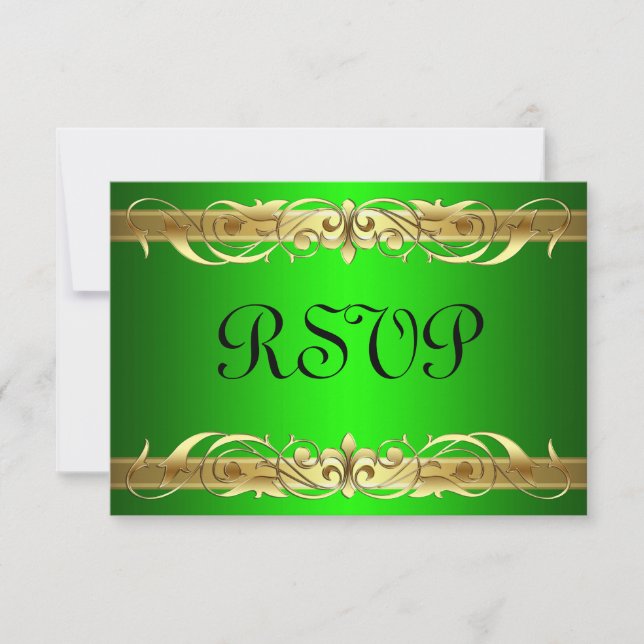 Grand Duchess Gold Scroll Green RSVP Card (Front)