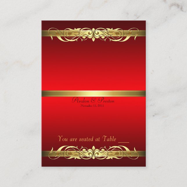 Grand Duchess Red & Gold Scroll Table Placecard (Front)