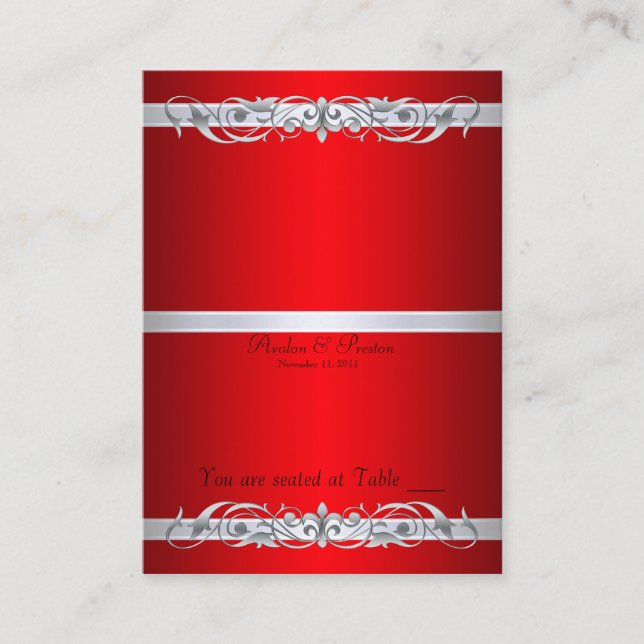 Grand Duchess Red Scroll Folding Table Placecard (Front)
