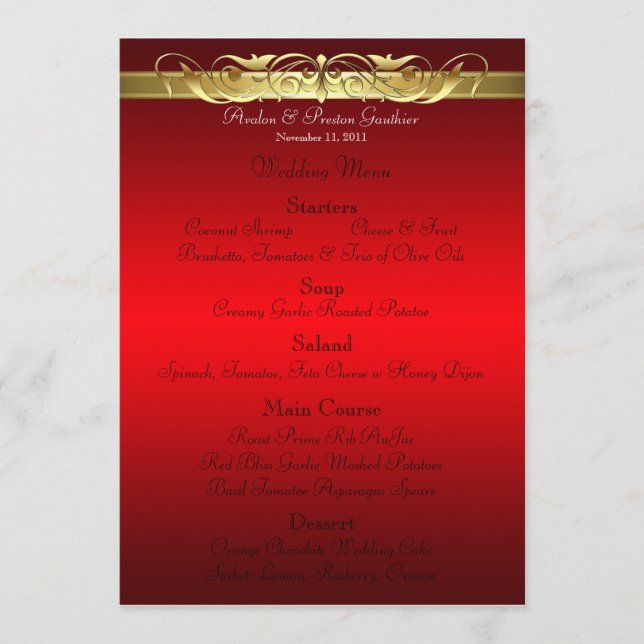 Grand Duchess Red Scroll Wedding Menu (Front)