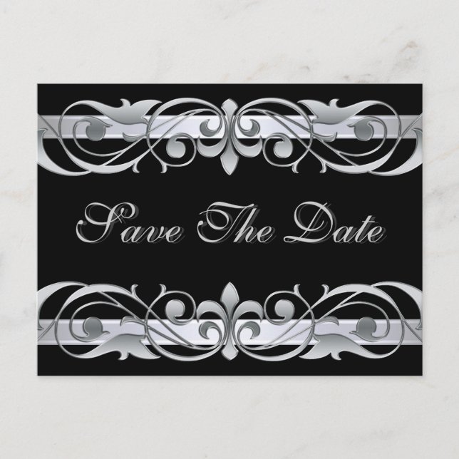 Grand Duchess Silver  Black Save The Date Postcard (Front)