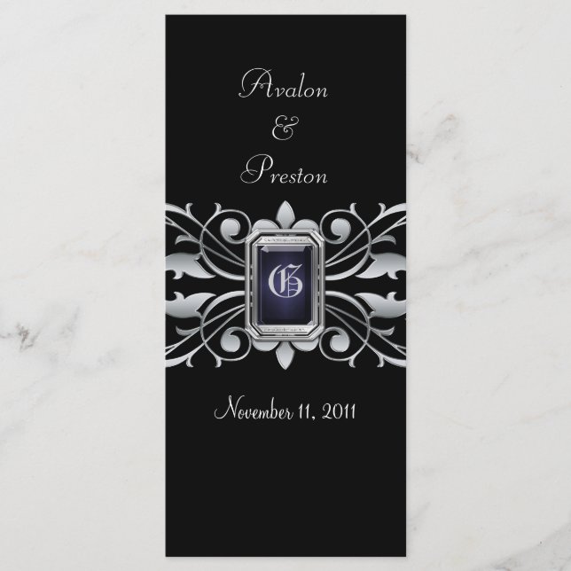 Grand Duchess Silver Scroll Black Wedding Program (Front)
