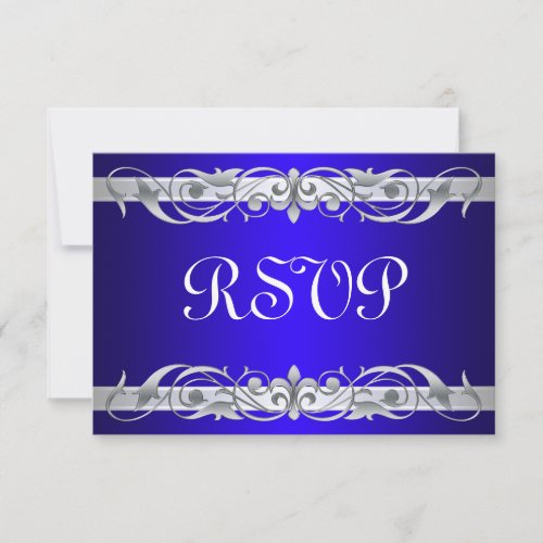 Grand Duchess Silver Scroll Blue RSVP Card