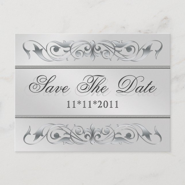 Grand Duchess Silver Scroll Save The Date Postcard (Front)