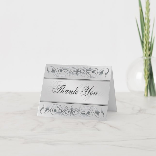 Grand Duchess Silver Scroll Thank You Notecard (Front)