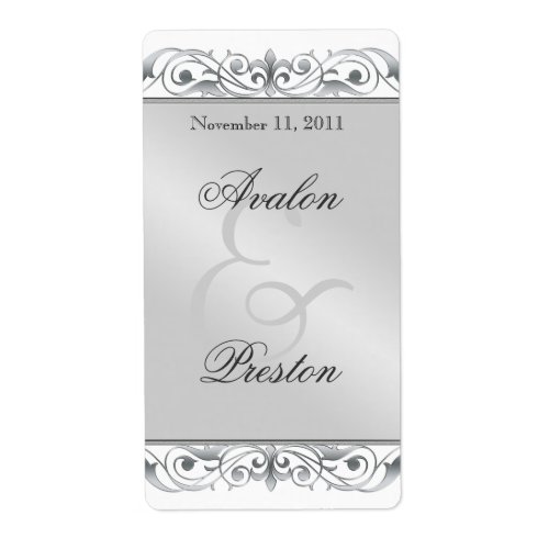 Grand Duchess Silver Scroll Wine Wedding Label