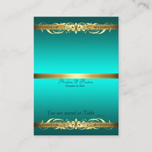 Grand Duchess Teal  Gold Scroll Table Placecard