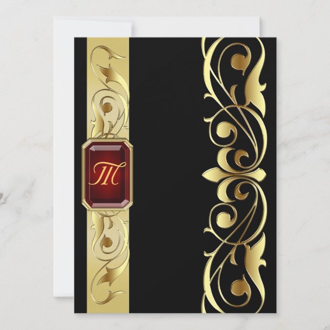 Grand Duke Red Jewel Gold Scroll Black Invitation (Front)