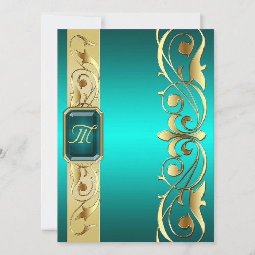 Grand Duke Teal Jewel Gold Scroll Teal Invitation