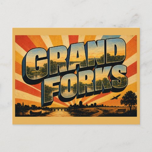 Grand Forks ND Prairie River Cottonwood Art Postcard