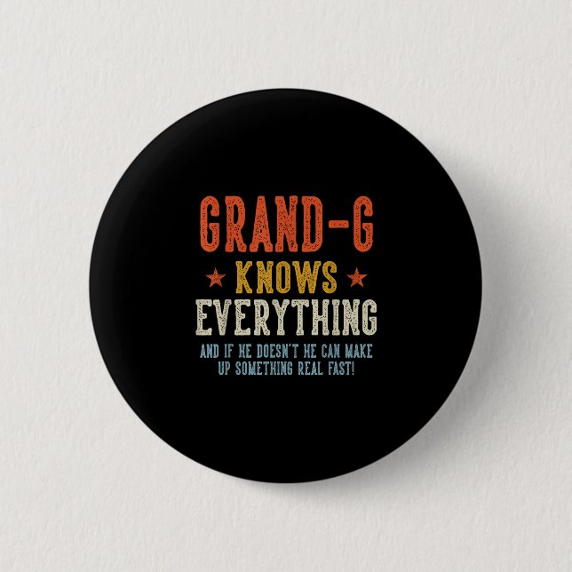 Grand-g knows everything father's day retro button (Front)