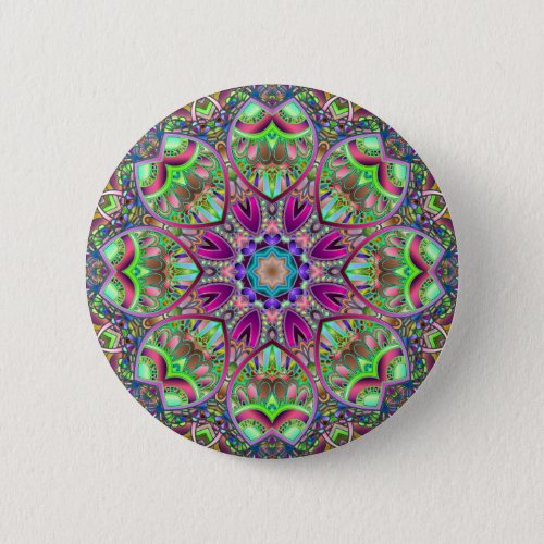Grand Glow Kaleidoscope Mandala Button