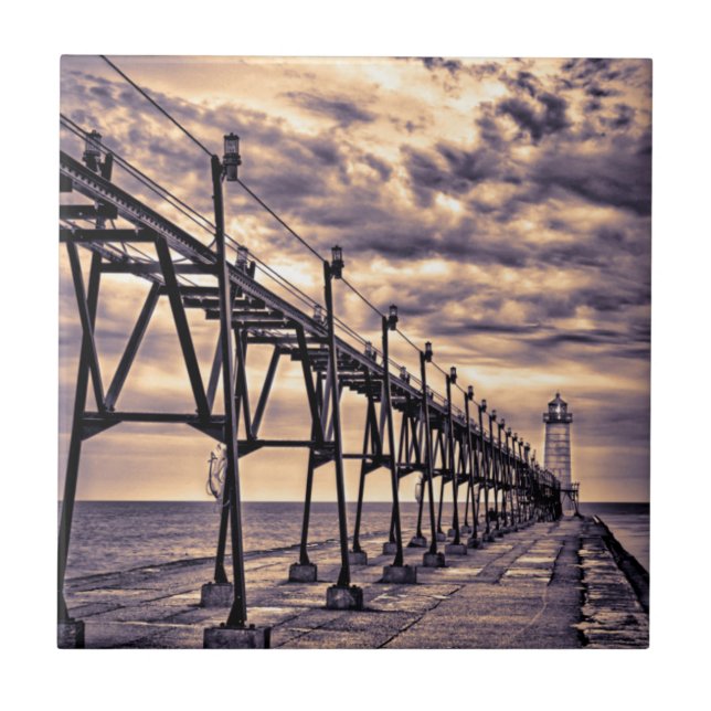 Grand Haven lighthouse and pier, Grand Haven Ceramic Tile (Front)